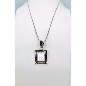 Sterling Silver snake chain mother of pearl silver square pendant necklace